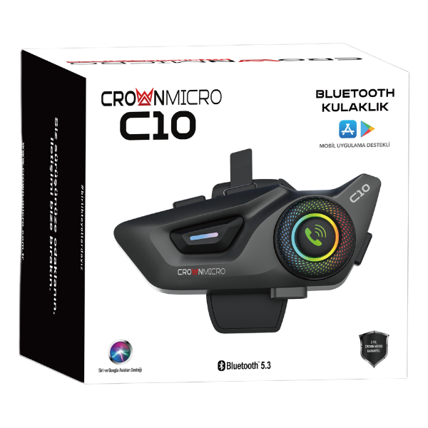 Motociklo laisvų rankų įranga Crown C10 Bluetooth 5.3 juodos spalvos aprašymas - Prekės nuotrauka
