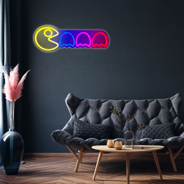 Lubinis šviestuvas „Neon Beline“ šviečiantis „Pac-Man“ ir vaiduokliai aprašymas - Prekės nuotrauka