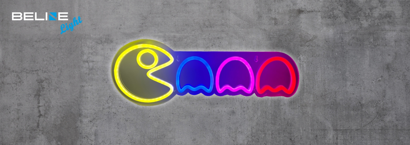Lubinis šviestuvas „Neon Beline“ šviečiantis „Pac-Man“ ir vaiduokliai aprašymas - Prekės nuotrauka