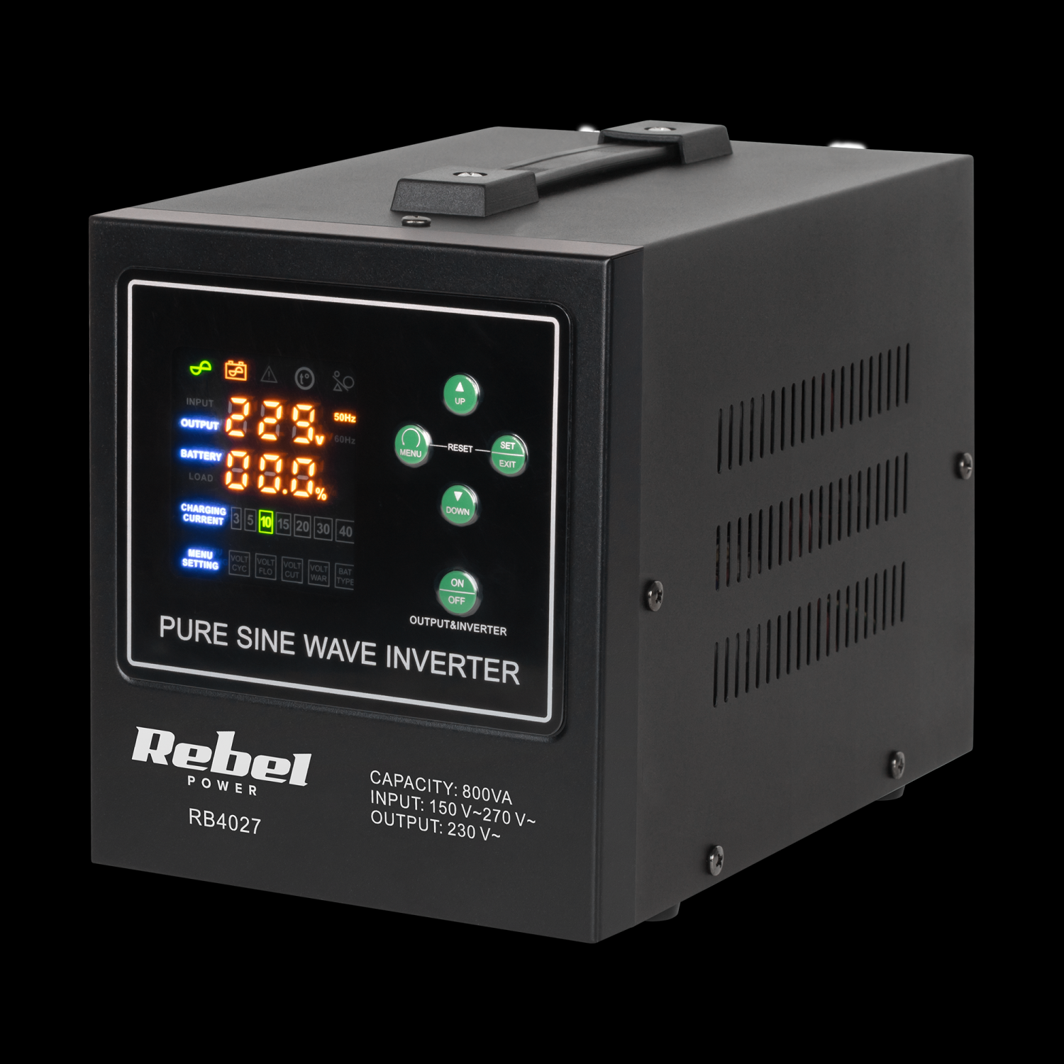 Rebel Nepertraukiamo maitinimo šaltinis 12V/230Vac 800VA/500W, UPS, sinusas, kilnojamas, POWER-800-LFP4 aprašymas - Prekės nuotrauka