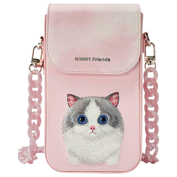 Nimmy 3in1 rinkinys telefono krepšys + piniginė + dėklas lokatoriui, rožinės spalvos Big Eyed Pet 2.0 Cat aprašymas - Prekės nuotrauka