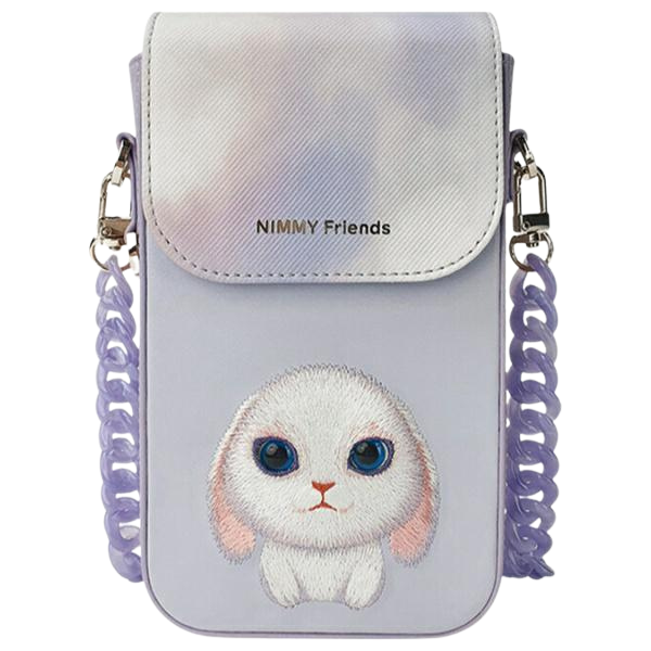 Nimmy 3in1 Set phone bag + wallet + locator case violetinė Big Eyed Pet 2.0 Rabbit aprašymas - Prekės nuotrauka