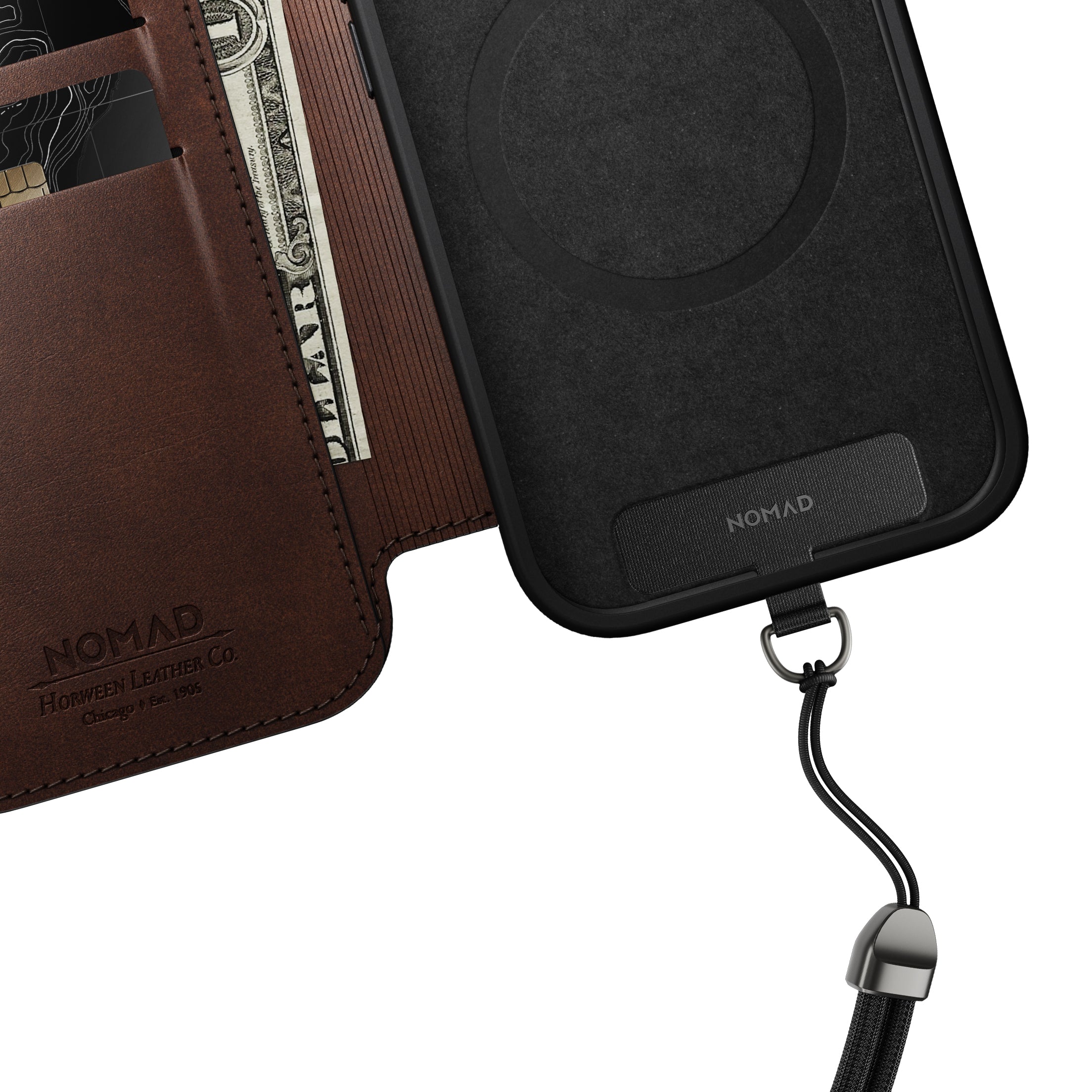 Cases and Covers - Flip Nomad Modern odinis dėklas-knygelė, rustic ruda (Horween) – iPhone 18 Pro Max/17 Pro Max aprašymas - Prekės nuotrauka