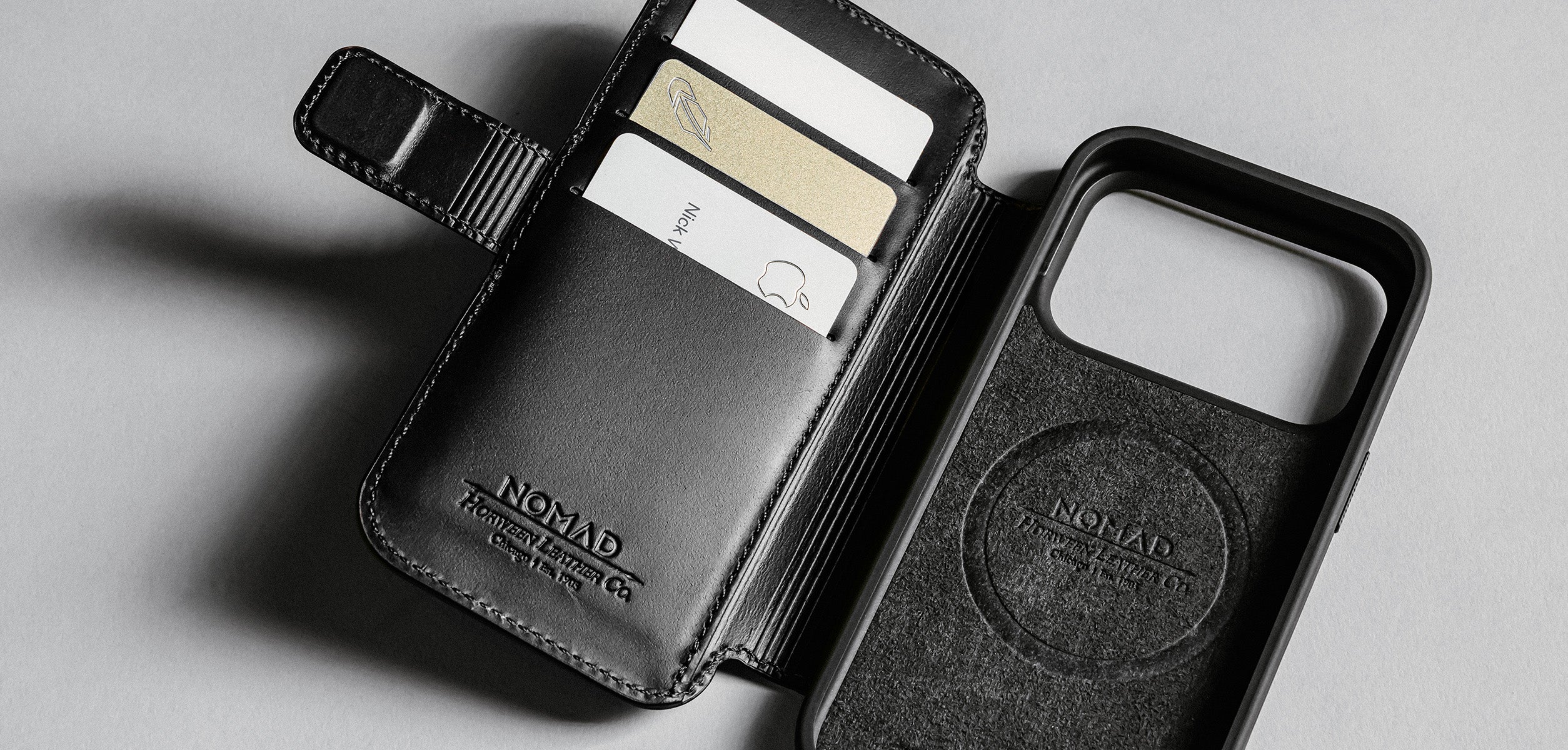 Cases and Covers - Flip Nomad Modern odinis dėklas-knygelė, rustic ruda (Horween) – iPhone 18 Pro Max/17 Pro Max aprašymas - Prekės nuotrauka