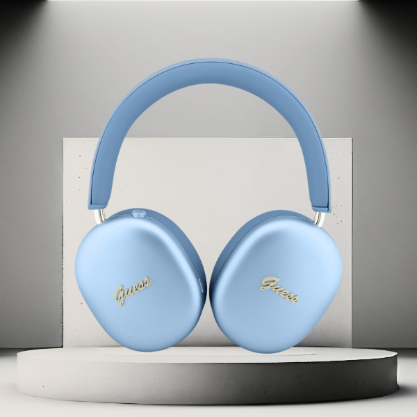 Ausinės „Over-ear“ Guess Metallic Effect Metal Script Logo „Bluetooth“ ENC mėlynos spalvos aprašymas - Prekės nuotrauka