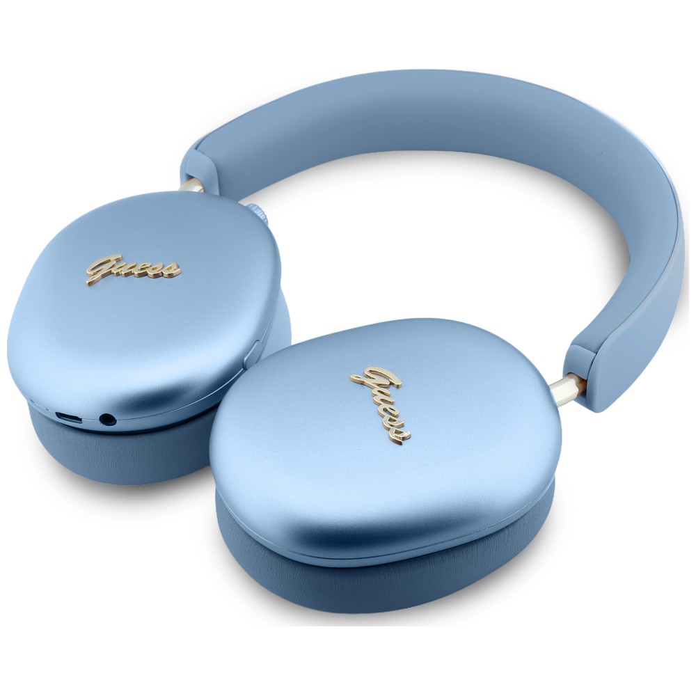 Ausinės „Over-ear“ Guess Metallic Effect Metal Script Logo „Bluetooth“ ENC mėlynos spalvos aprašymas - Prekės nuotrauka