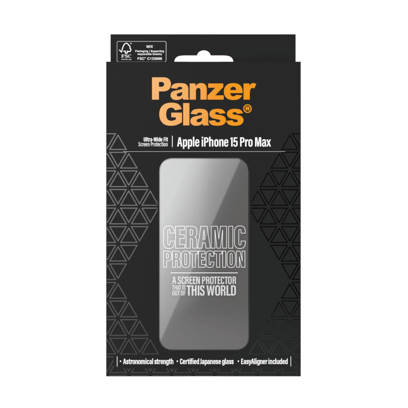 Panzer Glass PanzerGlass | Ekrano apsauga | Apple | iPhone 15 Pro Max | Stiklas, Keramika | Skaidrus | Itin platus pritaikymas w. EasyAligner aprašymas - Prekės nuotrauka