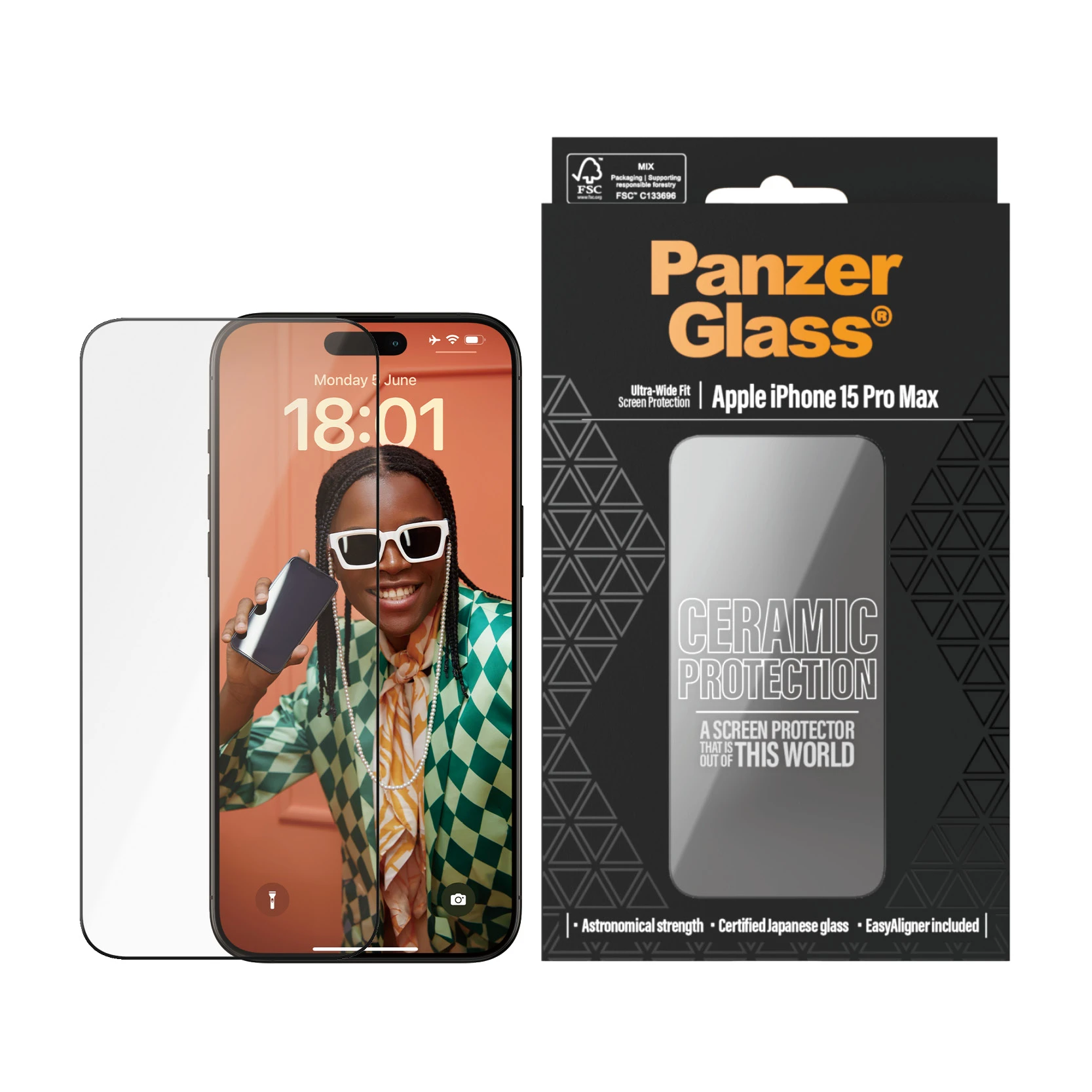Panzer Glass PanzerGlass | Ekrano apsauga | Apple | iPhone 15 Pro Max | Stiklas, Keramika | Skaidrus | Itin platus pritaikymas w. EasyAligner aprašymas - Prekės nuotrauka