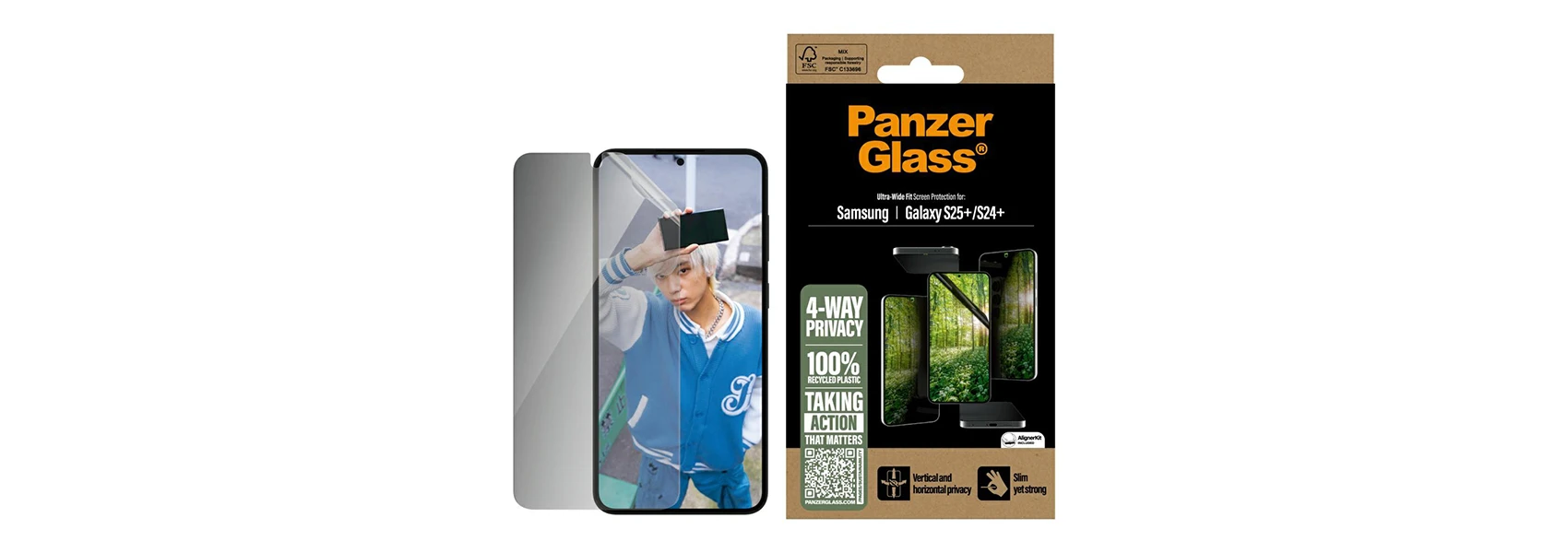Panzer Glass PanzerGlass Eco Matrix Ultra-Wide Fit Privacy stiklas, skirtas Samsung Galaxy S25 Plus aprašymas - Prekės nuotrauka Panzer Glass PanzerGlass Eco Matrix Ultra-Wide Fit Privacy stiklas, skirtas Samsung Galaxy S25 Plus aprašymas - Prekės nuotrauka