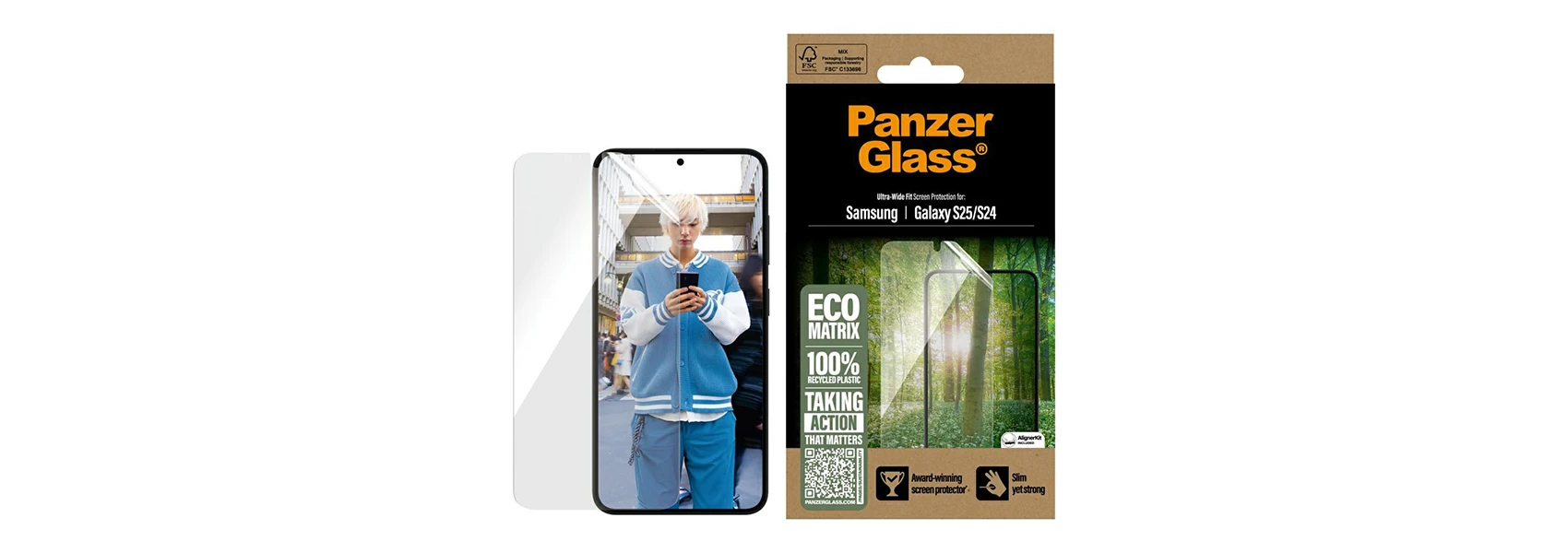 Panzer Glass PanzerGlass Eco Matrix Ultra-Wide Fit grūdintas stiklas, skirtas Samsung Galaxy S25 aprašymas - Prekės nuotrauka Panzer Glass PanzerGlass Eco Matrix Ultra-Wide Fit grūdintas stiklas, skirtas Samsung Galaxy S25 aprašymas - Prekės nuotrauka