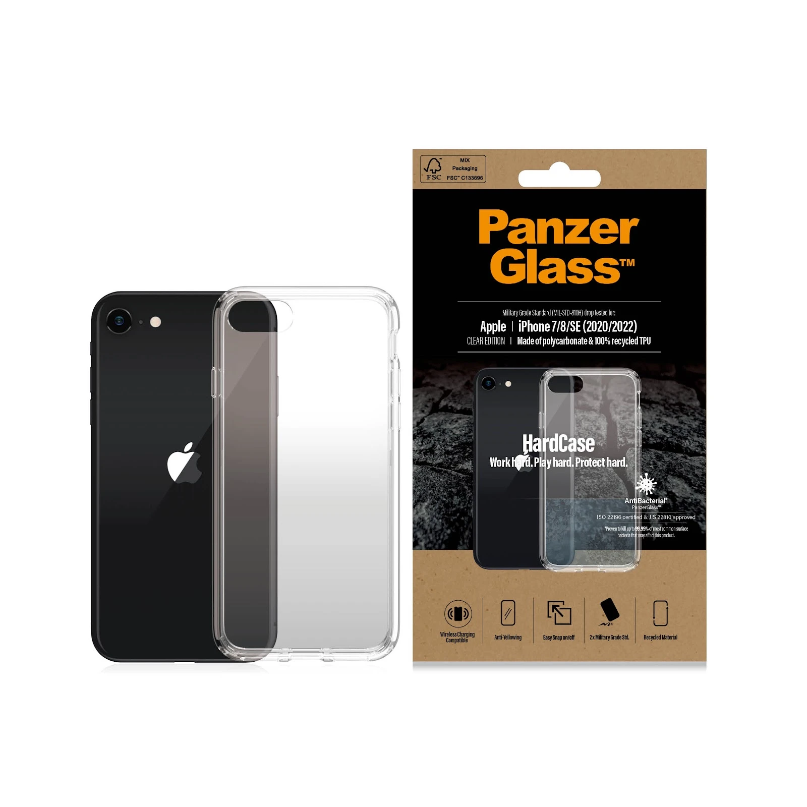 Panzer Glass PanzerGlass Hardantibacterial Military Grade certified Apple iPhone SE 2022 / SE 2020 / 7 / 8 - dėklas telefonui skaidrus aprašymas - Prekės nuotrauka Panzer Glass PanzerGlass Hardantibacterial Military Grade certified Apple iPhone SE 2022 / SE 2020 / 7 / 8 - dėklas telefonui skaidrus aprašymas - Prekės nuotrauka