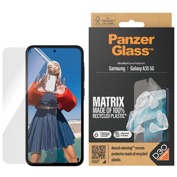 Panzer Glass PanzerGlass Matrix Ultra-Wide Fit folija su padėties nustatymo reguliatoriumi Samsung Galaxy A35 5G aprašymas - Prekės nuotrauka Panzer Glass PanzerGlass Matrix Ultra-Wide Fit folija su padėties nustatymo reguliatoriumi Samsung Galaxy A35 5G aprašymas - Prekės nuotrauka