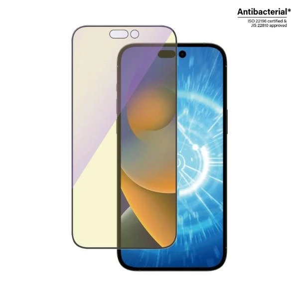 Panzer Glass PanzerGlass | Ekrano apsauga | Apple | iPhone 14 Pro Max | Stiklas | Juodas | Itin platus pritaikymas; Atsparus įbrėžimams; Atsparus smūgiams; Lengvas montavimas; Anti-mėlynas šviesa; Akių apsauga; Deimantų stiprumas; Antibakterinis; Atsparus pirštų atspaudams | Anti-mėlynas Šviesa aprašymas - Prekės nuotrauka