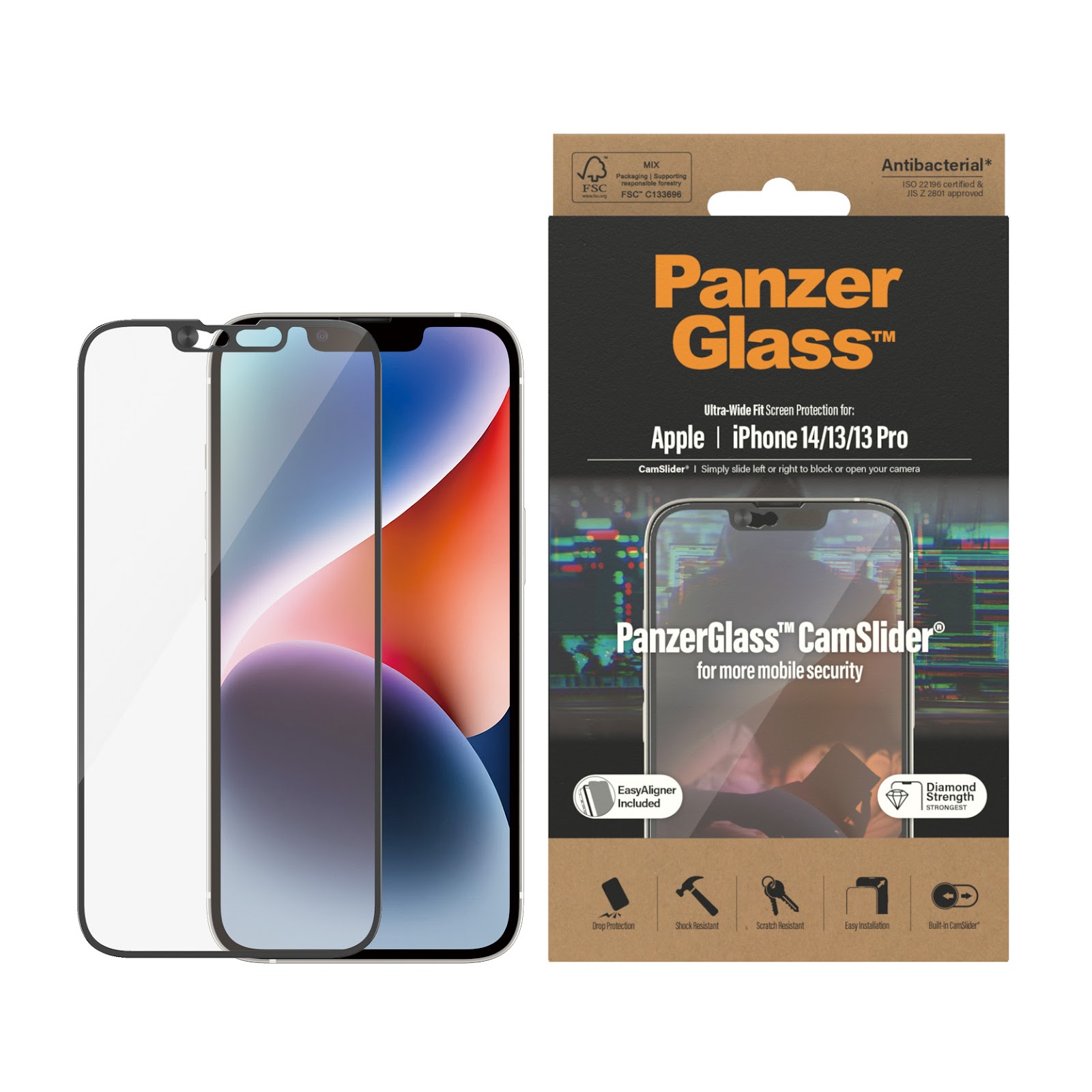 Panzer Glass PanzerGlass | CamSlider | Apple | iPhone 14/13/13 Pro | Grūdintas stiklas | Išvalyti | Apsaugo visą ekraną; 100% prisilietimas; Lengva montuoti | Ekrano apsauga aprašymas - Prekės nuotrauka