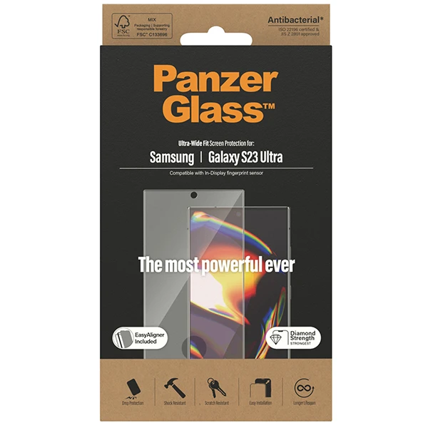 Panzer Glass PREMIUM TEMPERATO stiklo ekrano apsauga, pilnas dangtelis, skirtas Samsung Galaxy S23, UWF Curved Edges AB (Naujas) aprašymas - Prekės nuotrauka