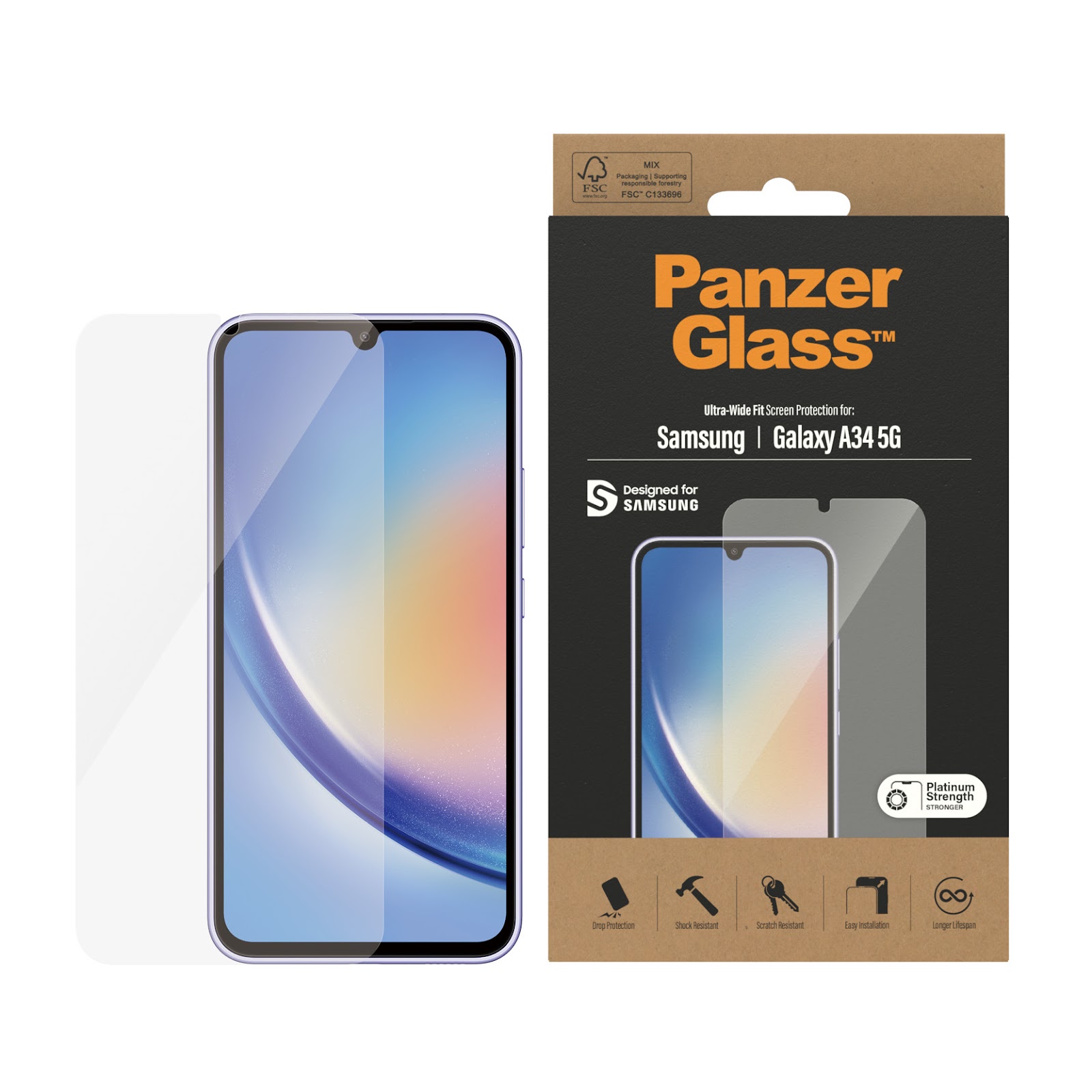 Panzer Glass PREMIUM TEMPERED biometrinio stiklo ekrano apsauga visas dangtelis, skirtas Samsung Galaxy A34 5G UWF aprašymas - Prekės nuotrauka Panzer Glass PREMIUM TEMPERED biometrinio stiklo ekrano apsauga visas dangtelis, skirtas Samsung Galaxy A34 5G UWF aprašymas - Prekės nuotrauka