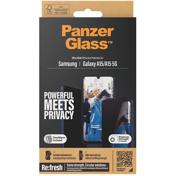 Panzer Glass PanzerGlass Ultra-Wide Fit Privacy Apsauginis stiklas with Positioner Samsung Galaxy A15 / A15 5G aprašymas - Prekės nuotrauka Panzer Glass PanzerGlass Ultra-Wide Fit Privacy Apsauginis stiklas with Positioner Samsung Galaxy A15 / A15 5G aprašymas - Prekės nuotrauka