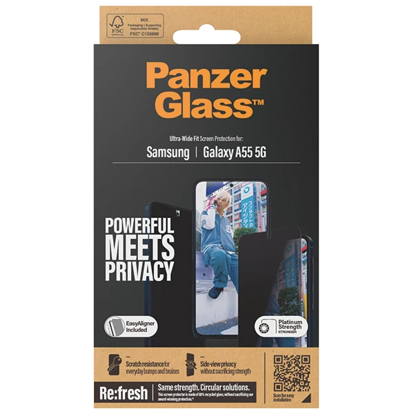 „PanzerGlass“ „Samsung Galaxy A55“ itin platus „Panzer Glass“ privatus stiklas aprašymas - Prekės nuotrauka