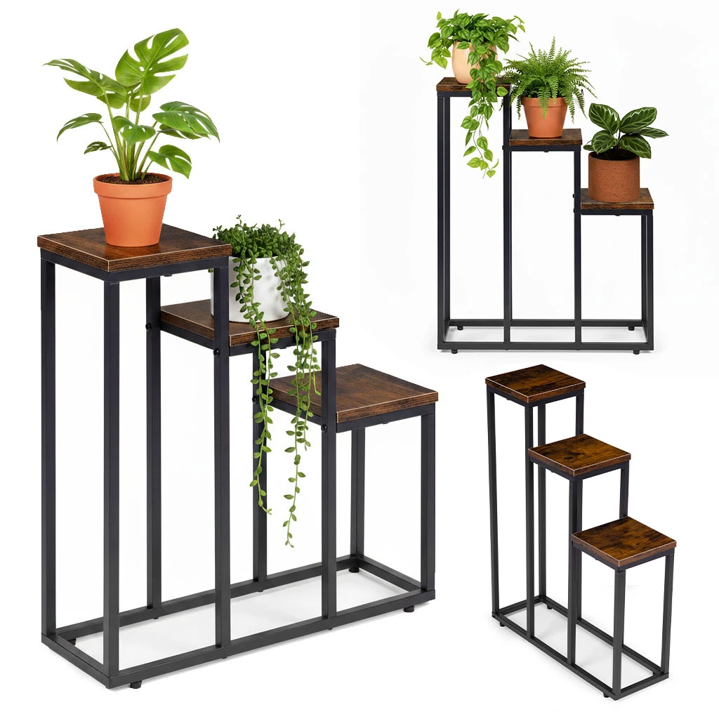 Pastatomas gėlių stovas dekoracijoms, 3 lentynos, Loft stiliaus, ModernHome aprašymas - Prekės nuotrauka
