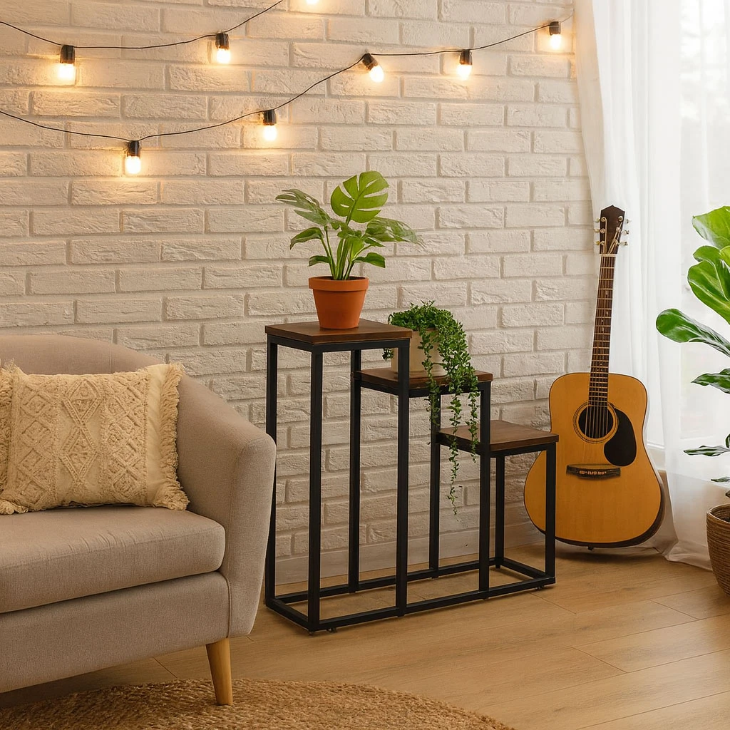 Pastatomas gėlių stovas dekoracijoms, 3 lentynos, Loft stiliaus, ModernHome aprašymas - Prekės nuotrauka