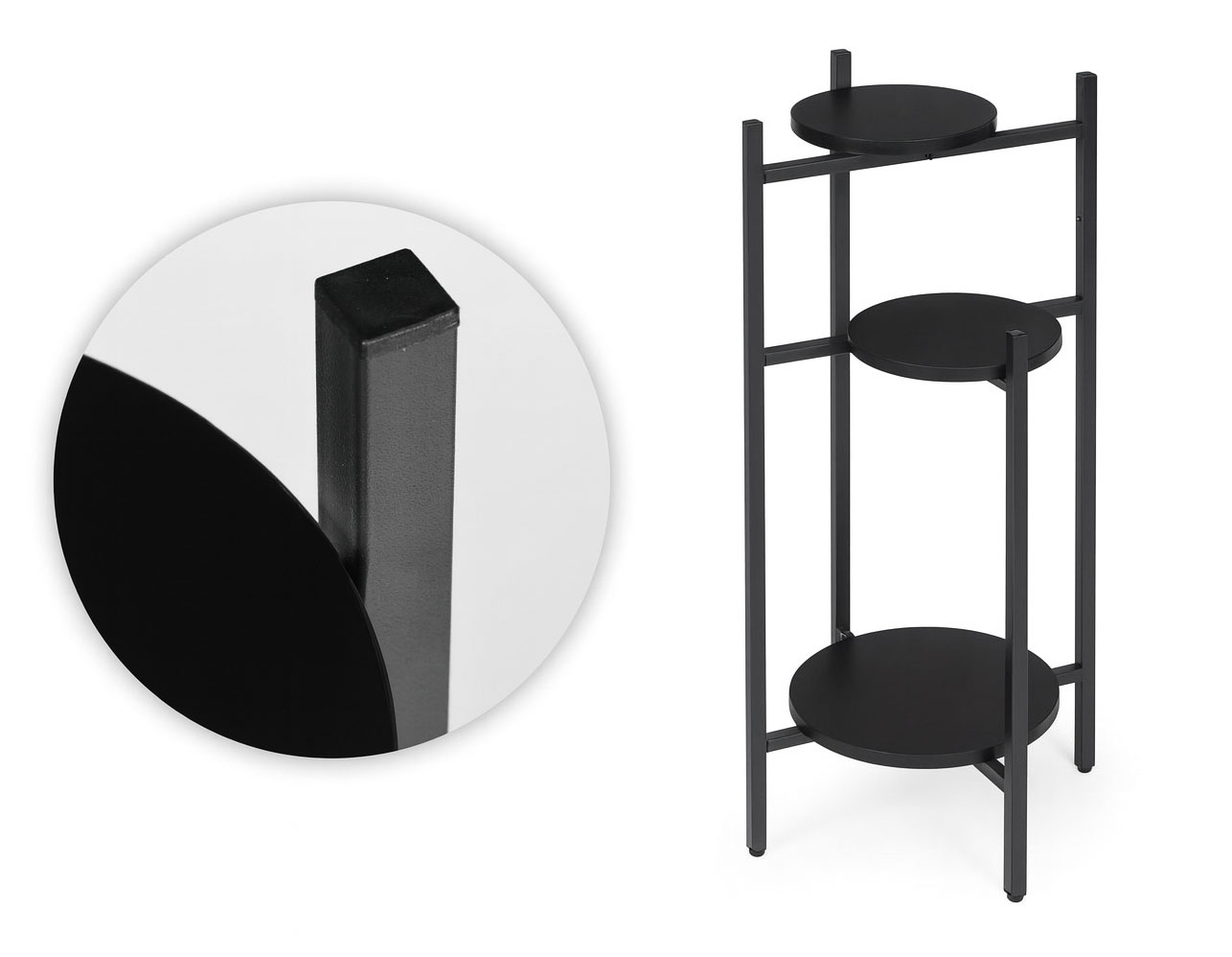 Pastatomas gėlių stovas dekoracijoms, 3 pakopų, juodas, ModernHome aprašymas - Prekės nuotrauka