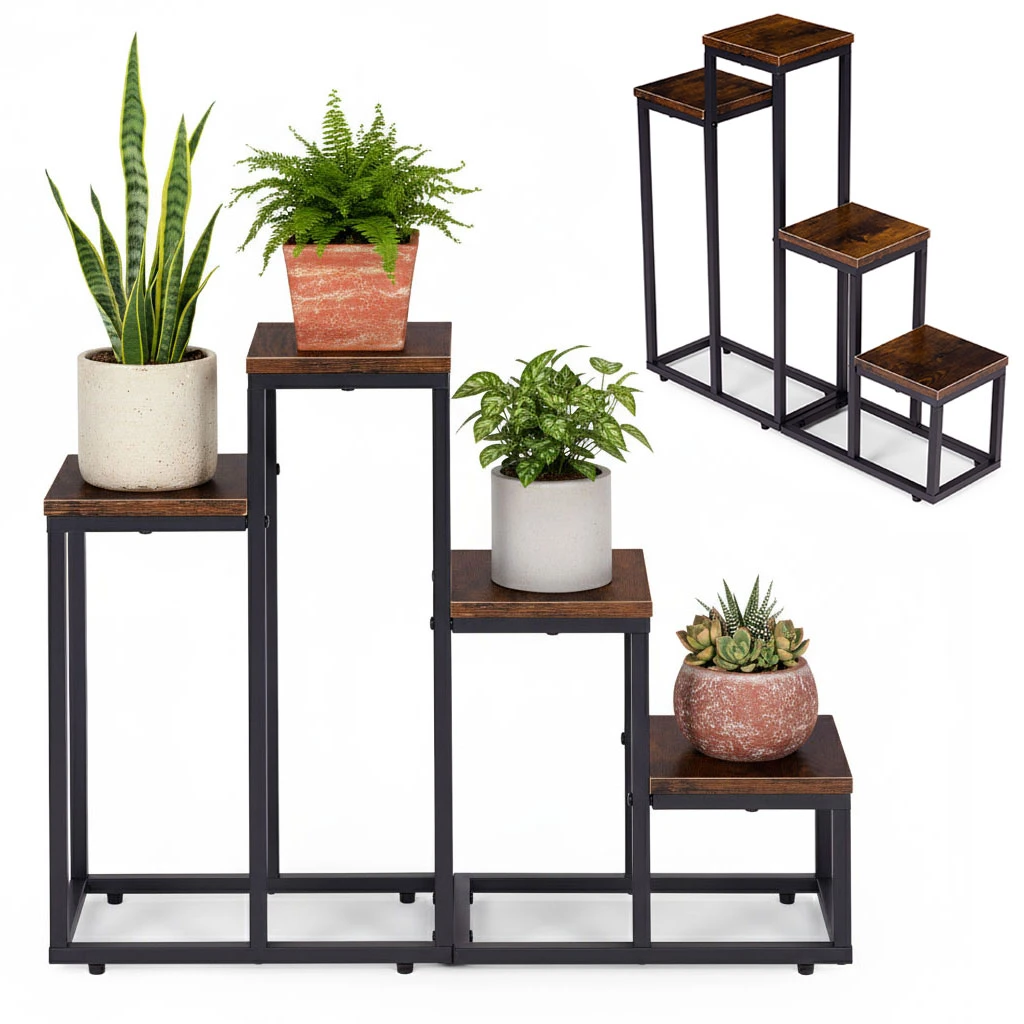 Pastatomas gėlių stovas dekoracijoms, 4 lentynos, Loft stiliaus, ModernHome aprašymas - Prekės nuotrauka