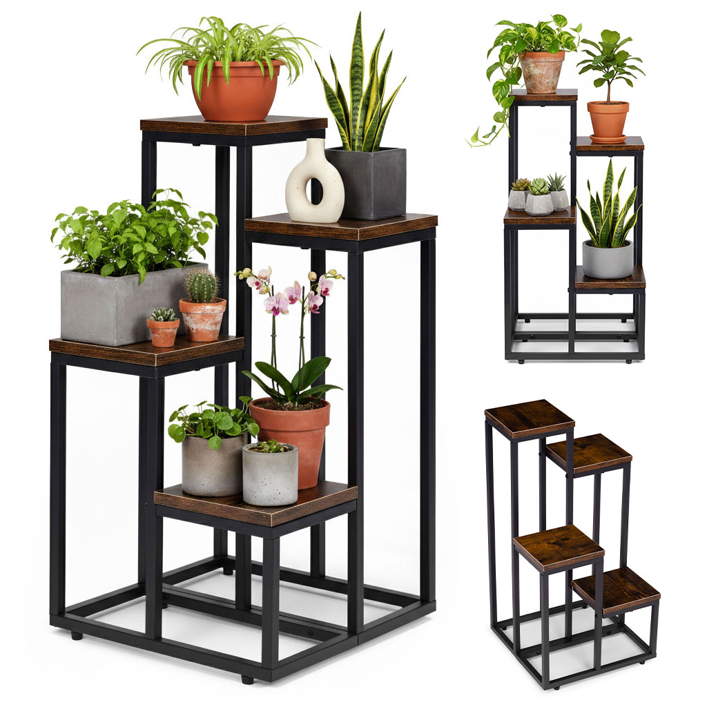 Pastatomas gėlių stovas dekoracijoms, 4 lentynos, Loft stilius, ModernHome aprašymas - Prekės nuotrauka