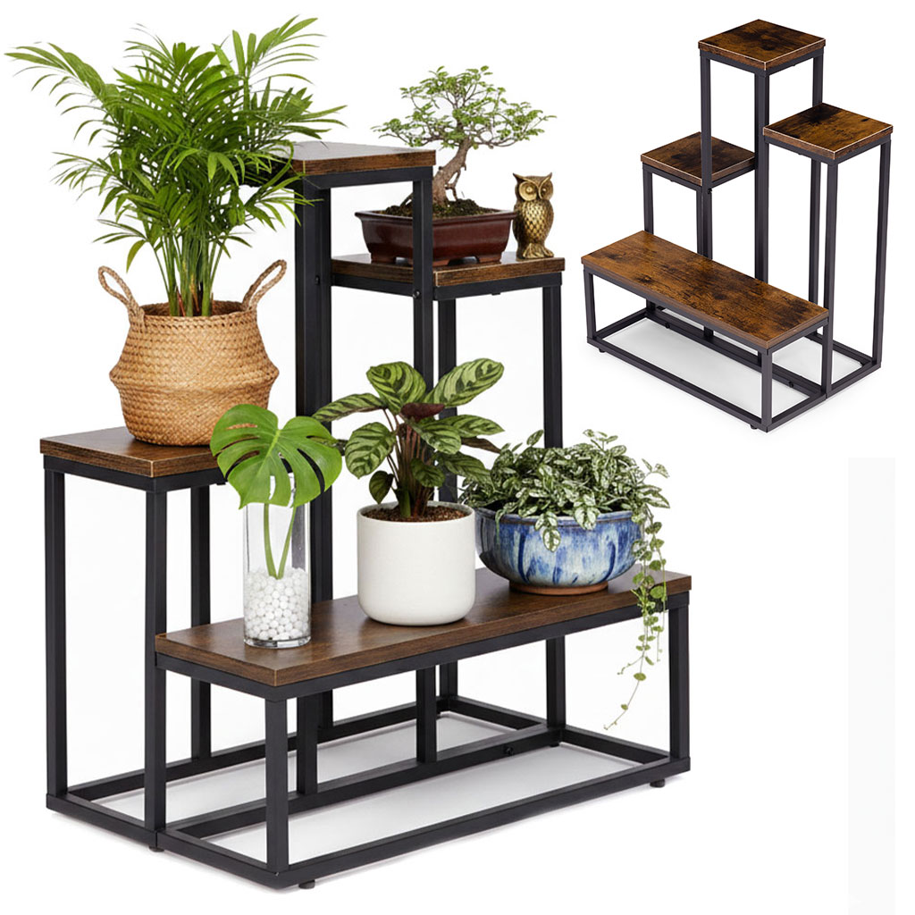 Pastatomas gėlių stovas dekoracijoms, 4 lentynos, Loft stilius, ModernHome aprašymas - Prekės nuotrauka