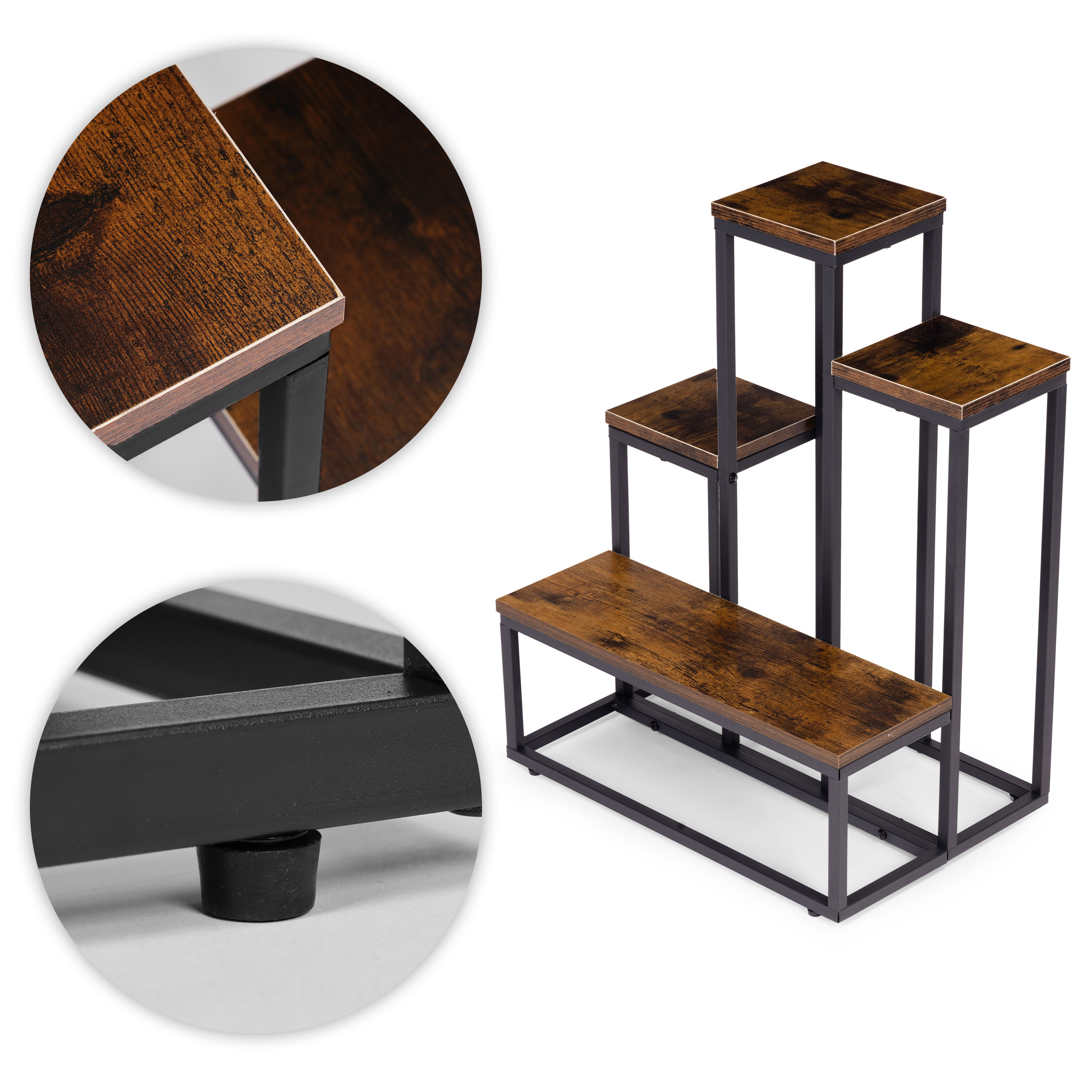 Pastatomas gėlių stovas dekoracijoms, 4 lentynos, Loft stilius, ModernHome aprašymas - Prekės nuotrauka