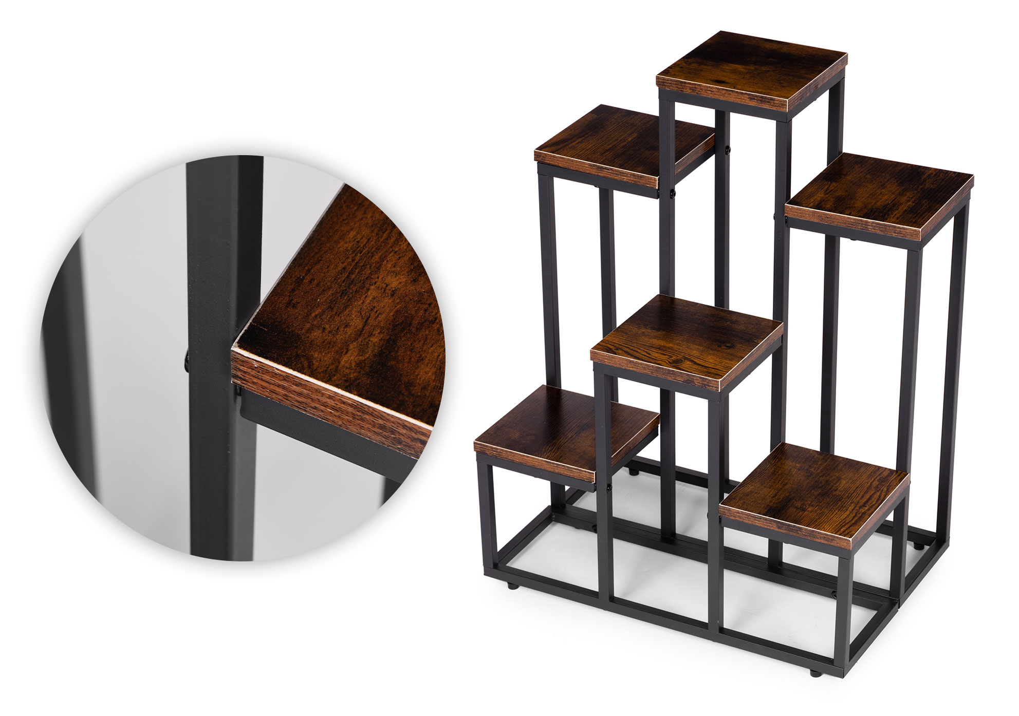 Pastatomas gėlių stovas gėlėms ir dekoracijoms, 6 lentynos, Loft stilius, ModernHome aprašymas - Prekės nuotrauka