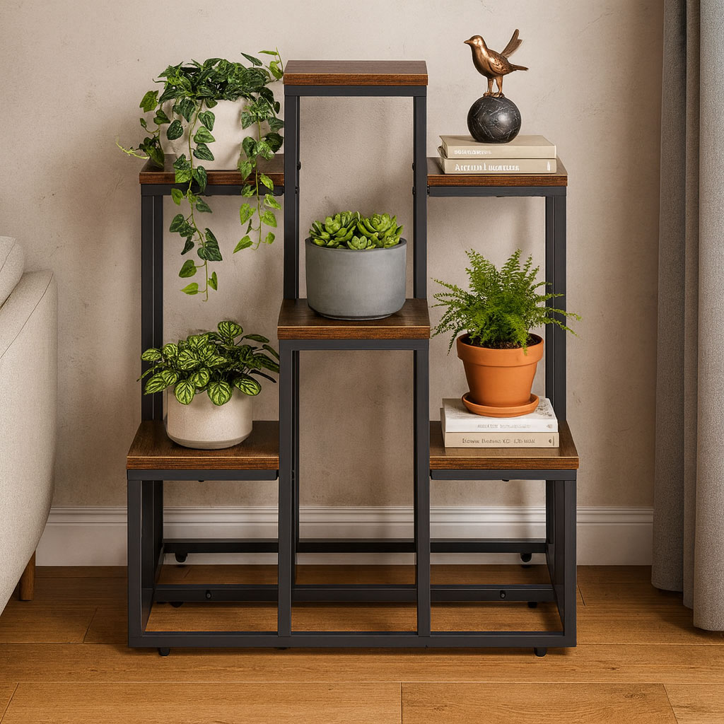 Pastatomas gėlių stovas gėlėms ir dekoracijoms, 6 lentynos, Loft stilius, ModernHome aprašymas - Prekės nuotrauka