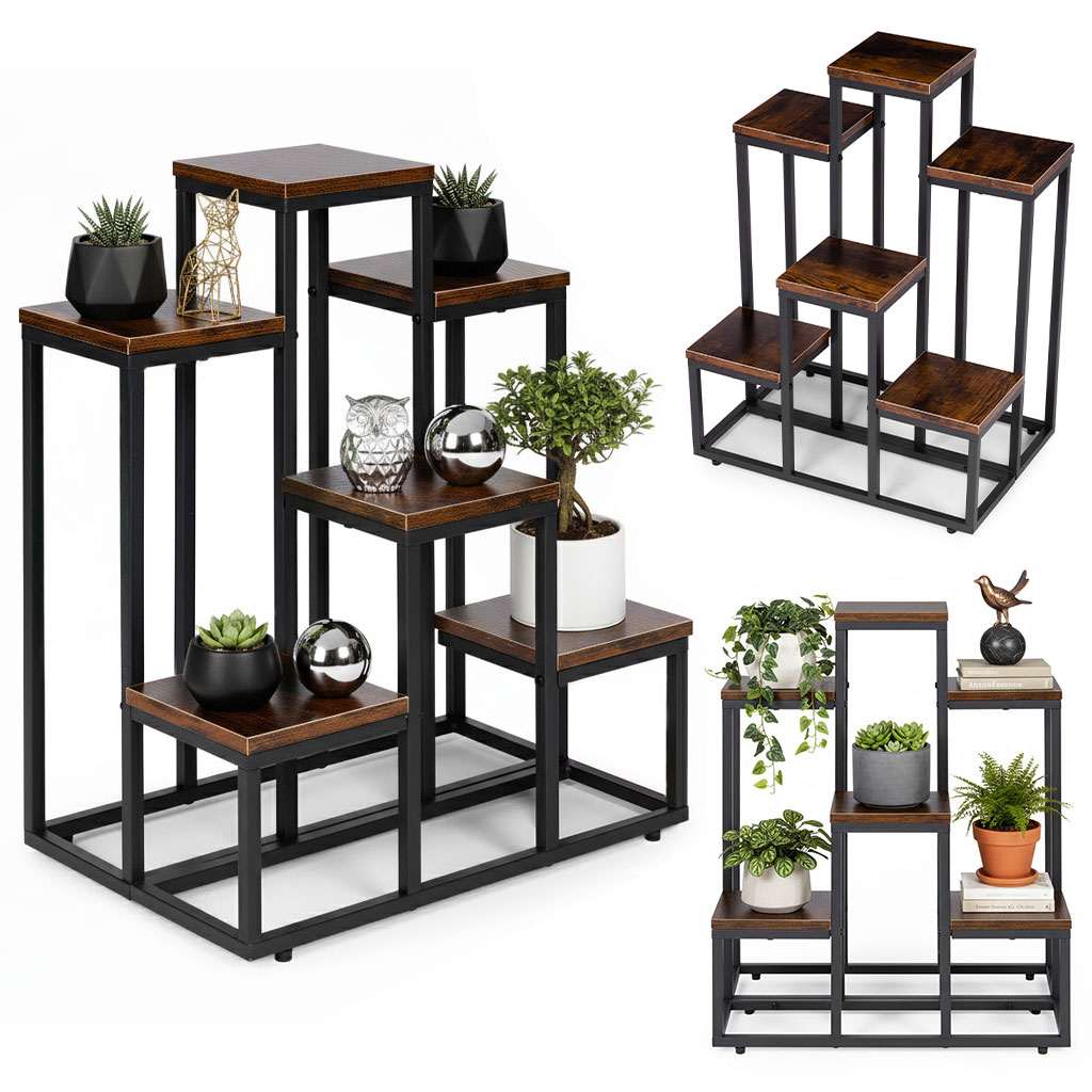 Pastatomas gėlių stovas gėlėms ir dekoracijoms, 6 lentynos, Loft stilius, ModernHome aprašymas - Prekės nuotrauka