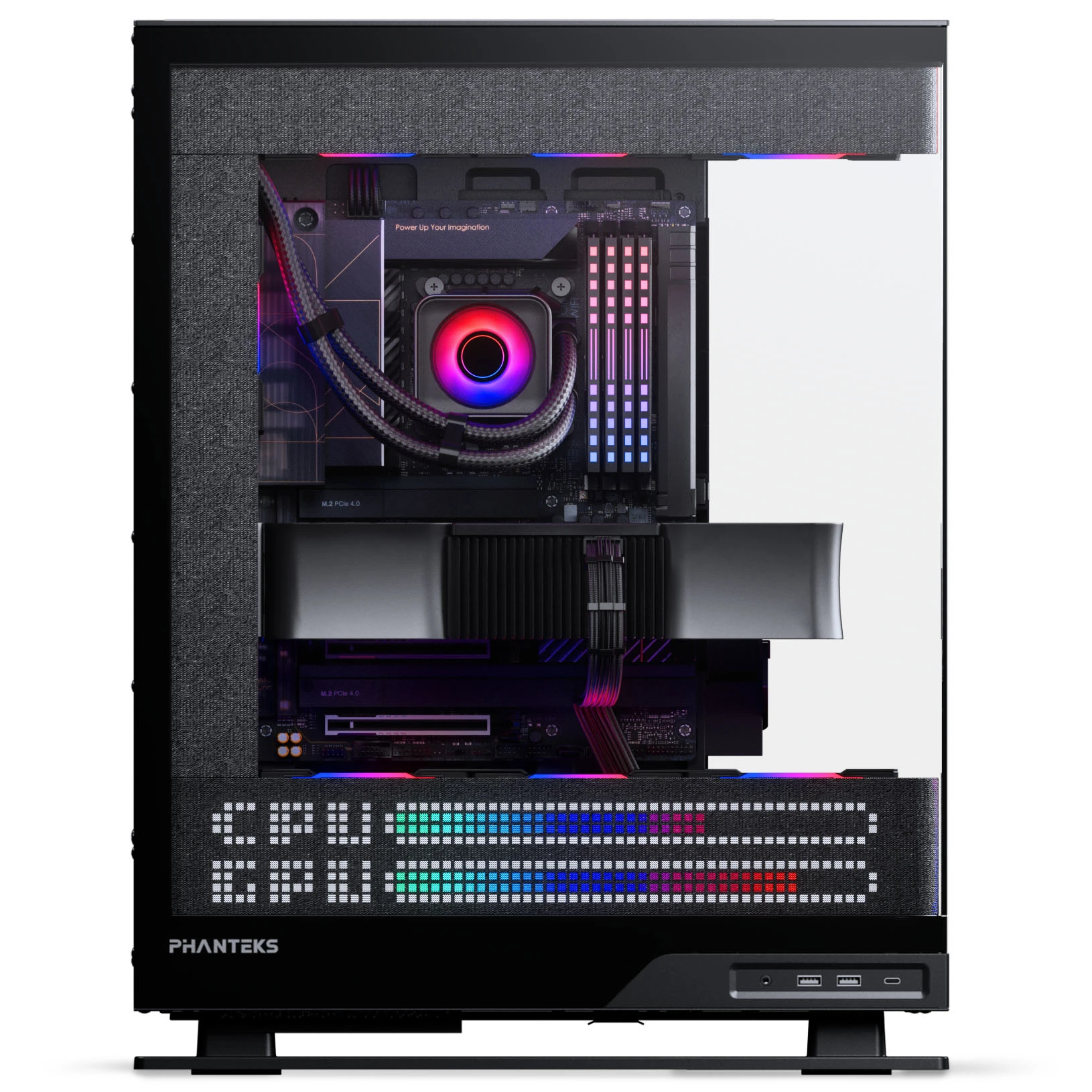 Phanteks Evolv X2 Matrix PC Case, Mid-Tower, E-ATX, Tempered Glass, Matrix LED – Juodas aprašymas - Prekės nuotrauka