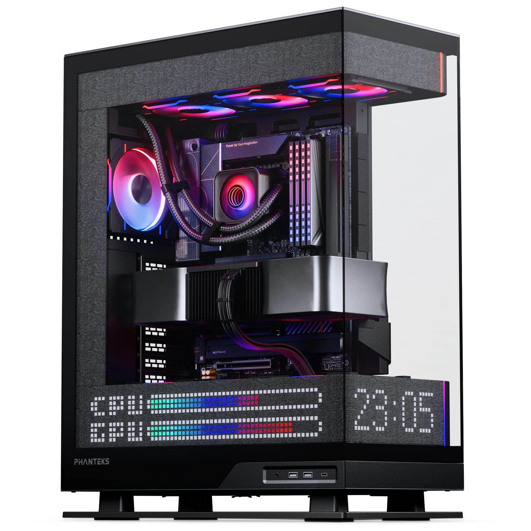 Phanteks Evolv X2 Matrix PC Case, Mid-Tower, E-ATX, Tempered Glass, Matrix LED – Juodas aprašymas - Prekės nuotrauka