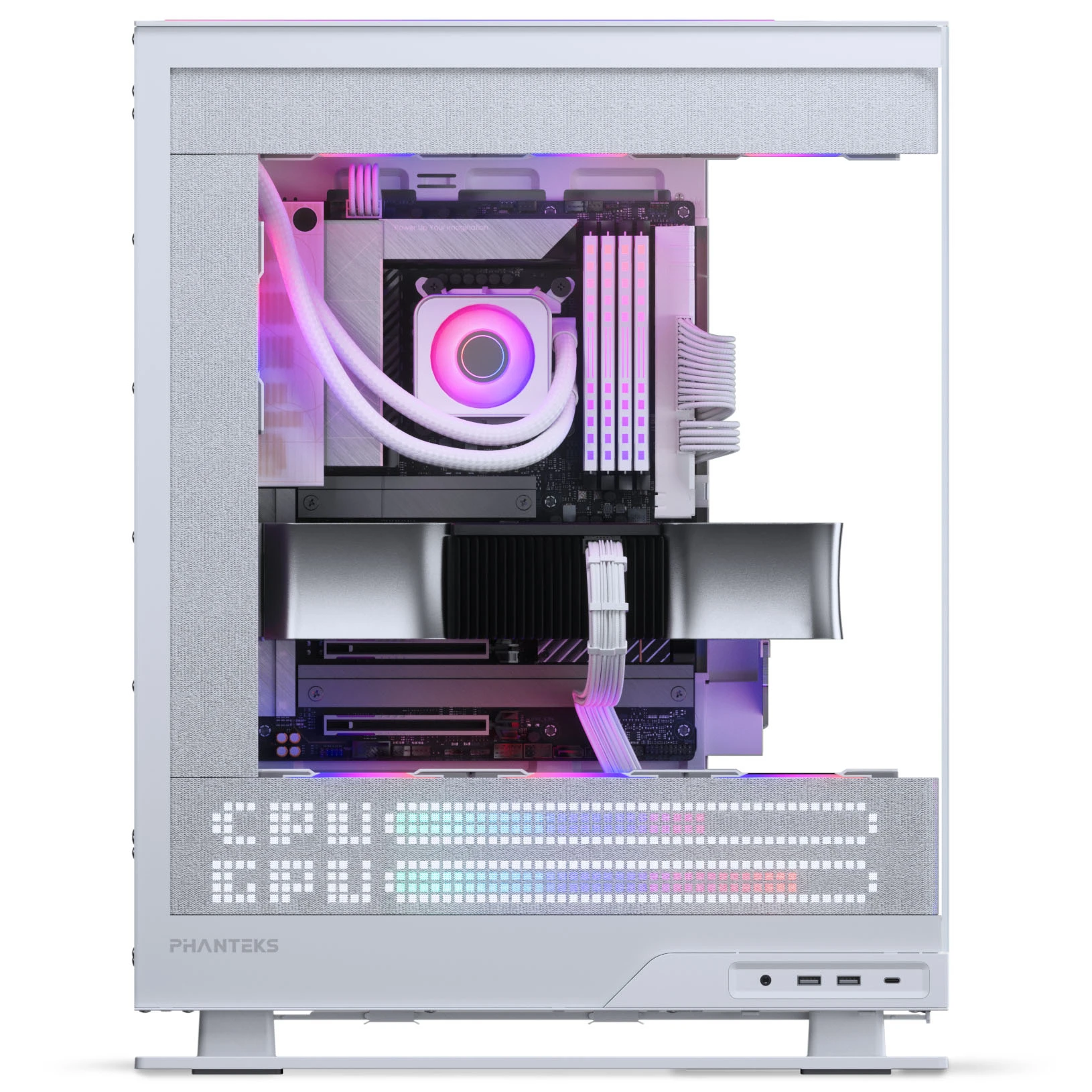 Phanteks Evolv X2 Matrix PC Case, Mid-Tower, E-ATX, Tempered Glass, Matrix LED – Baltas aprašymas - Prekės nuotrauka