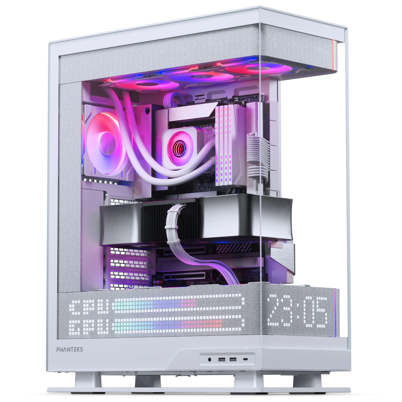 Phanteks Evolv X2 Matrix PC Case, Mid-Tower, E-ATX, Tempered Glass, Matrix LED – Baltas aprašymas - Prekės nuotrauka