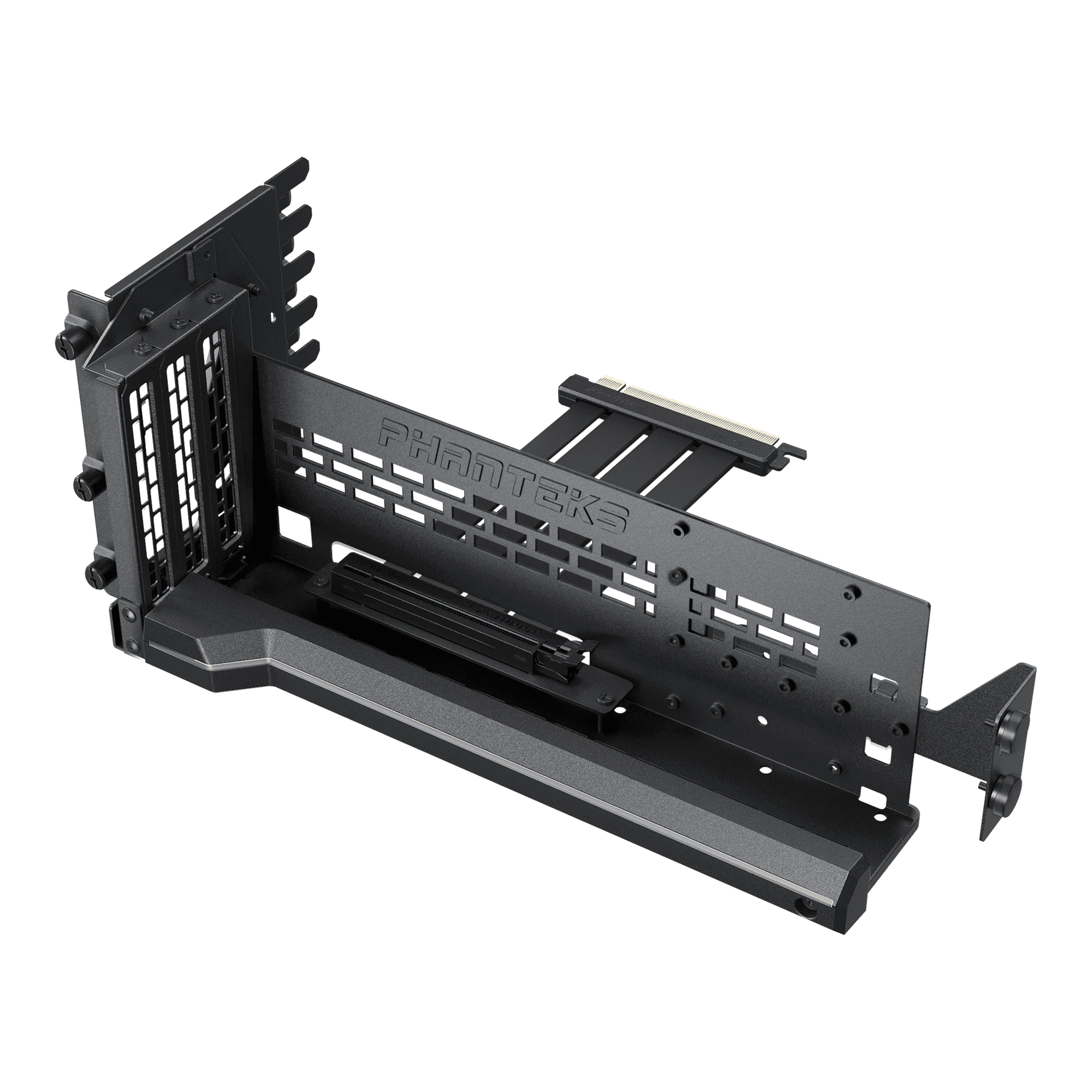 Vaizdo plokštė Phanteks Premium PCIe Gen 5 Vertical GPU Bracket, DRGB, with PCIe 5.0 Riser Cable – 220mm, juodas aprašymas - Prekės nuotrauka