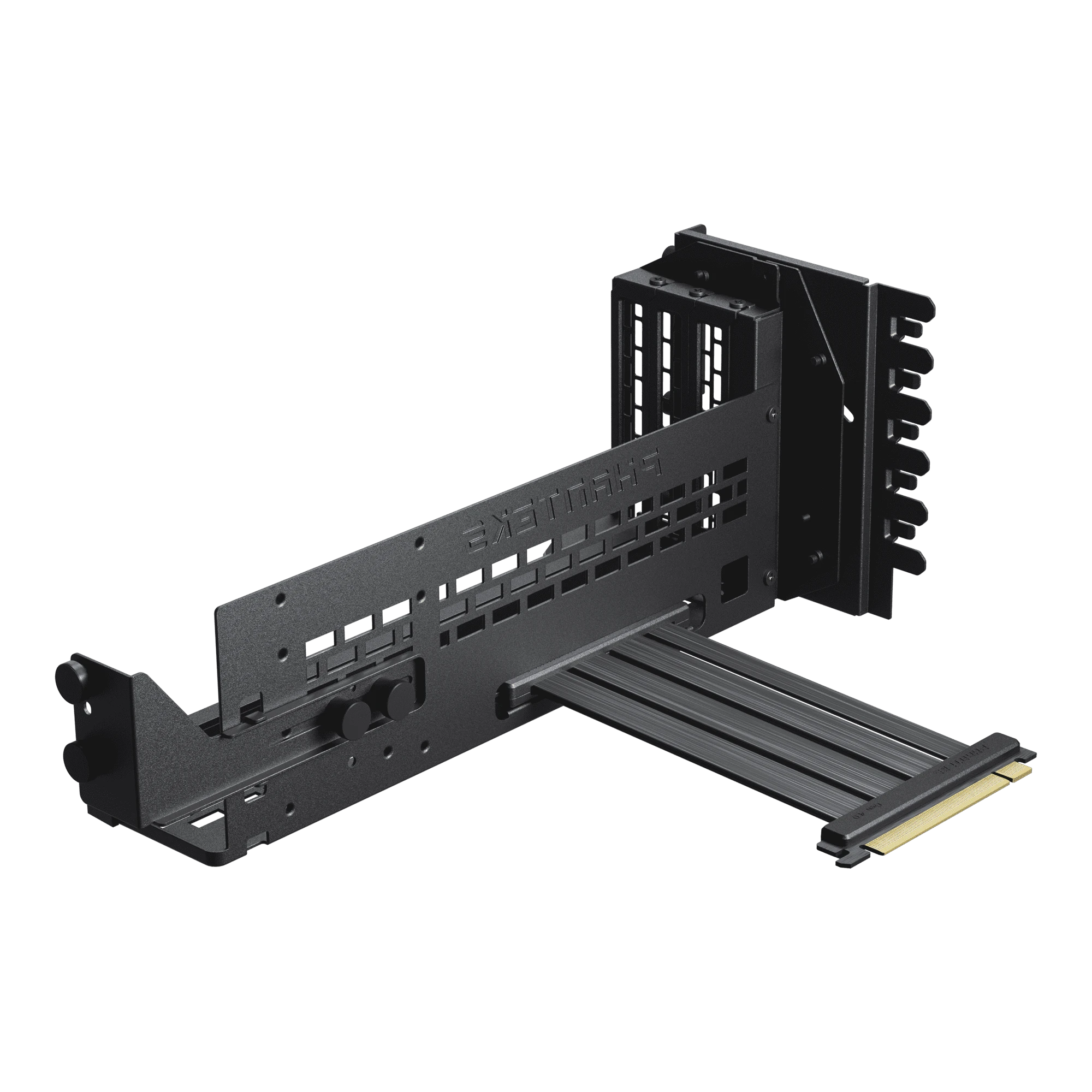 Vaizdo plokštė Phanteks Premium PCIe Gen 5 Vertical GPU Bracket, DRGB, with PCIe 5.0 Riser Cable – 220mm, juodas aprašymas - Prekės nuotrauka