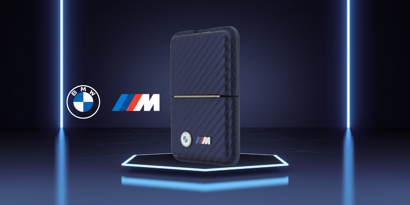 Dėklas Piniginė BMW M Carbon Metal Logos MagSafe tamsiai mėlyna aprašymas - Prekės nuotrauka