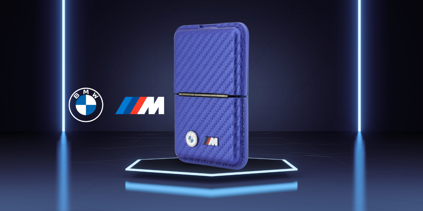 Dėklas Piniginė BMW M Carbon Metal Logos MagSafe mėlyna aprašymas - Prekės nuotrauka