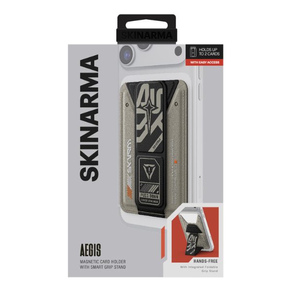 Dėklas Piniginė Skinarma Kado Aegis Magnetic Cardholder Grip Stand pilkos spalvos aprašymas - Prekės nuotrauka