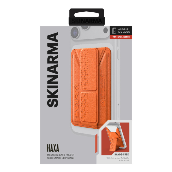 Piniginė Skinarma Kado Haxa magnetinis kortelių laikiklis su stovu, oranžinės spalvos aprašymas - Prekės nuotrauka