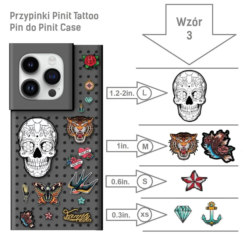 Pinit Tattoo Pin dėklas, rožinės spalvos, 3 raštas aprašymas - Prekės nuotrauka