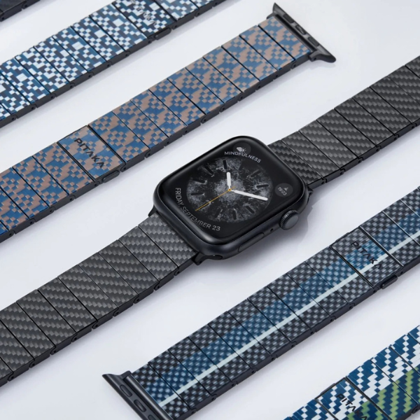 PITAKA anglies pluošto dirželis „Retro“ laikrodžiams Watch 1/2/3/4/5/6/7/8/9/10/SE/Ultra/Ultra2, juodas ir pilkas aprašymas - Prekės nuotrauka