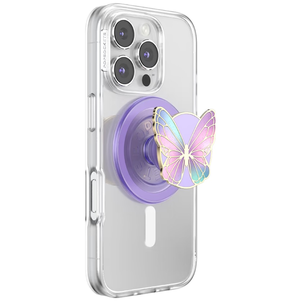 PopSockets Enamel Butterfly Prism MagSafe phone grip and stand lavender aprašymas - Prekės nuotrauka