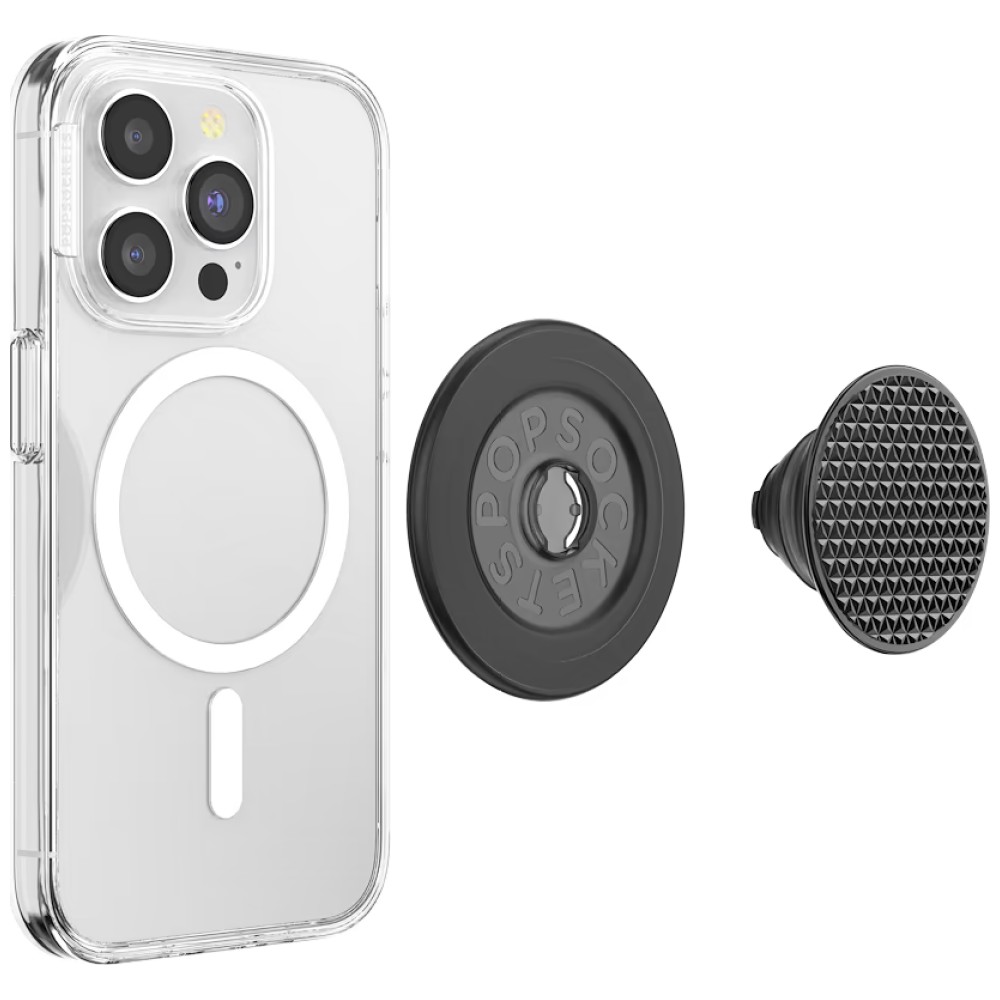 PopSockets Round Aluminum Triangle Knurl Grip MagSafe phone grip and stand juodas aprašymas - Prekės nuotrauka