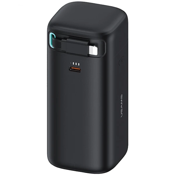 Powerbank 18000mAh PD45W Fast Charge su suvyniojamu kabeliu Lightning USAMS XMF Series 20KCD21701 (US-CD217) juodos spalvos aprašymas - Prekės nuotrauka