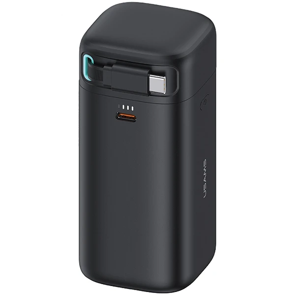Powerbank 18000mAh PD45W su suvyniojamu kabeliu USB-C Fast Charge USAMS XMF Series 20KCD21601 (US-CD216) juodos spalvos aprašymas - Prekės nuotrauka