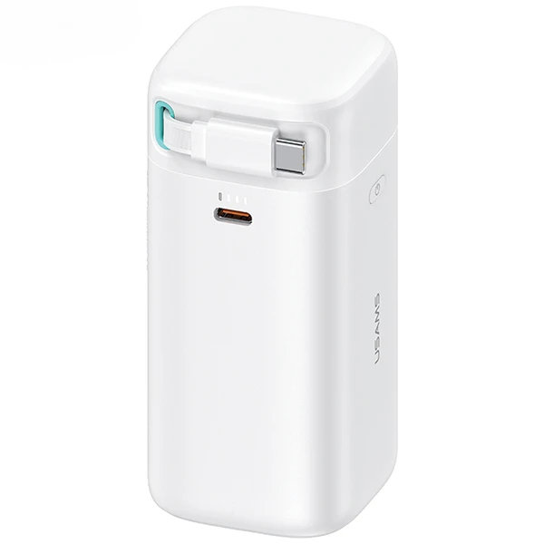 Powerbank 18000mAh PD45W su suvyniojamu kabeliu USB-C Fast Charge USAMS XMF Series 20KCD21602 (US-CD216) baltos spalvos aprašymas - Prekės nuotrauka Powerbank 18000mAh PD45W su suvyniojamu kabeliu USB-C Fast Charge USAMS XMF Series 20KCD21602 (US-CD216) baltos spalvos aprašymas - Prekės nuotrauka