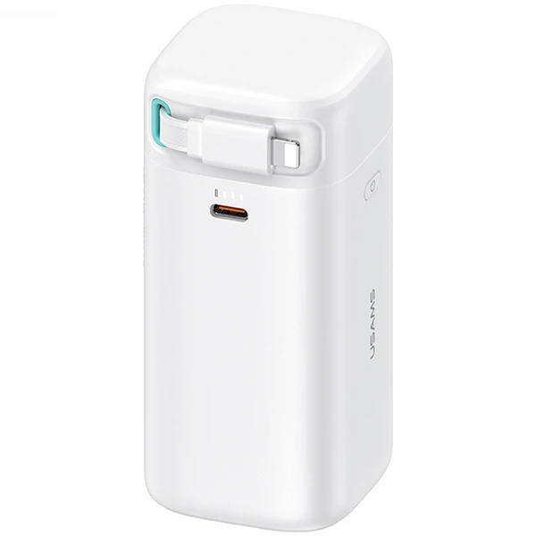 Powerbank 18000mAh PD45W su suvyniojamu kabeliu Lightning Fast Charge USAMS XMF Series 20KCD21702 (US-CD217) baltos spalvos aprašymas - Prekės nuotrauka